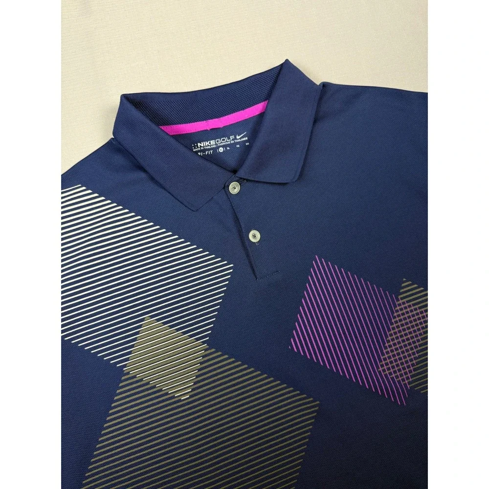 Nike Golf Dri-FIT Mens XL Navy Blue Geometric Graphic Performance Polo Shirt